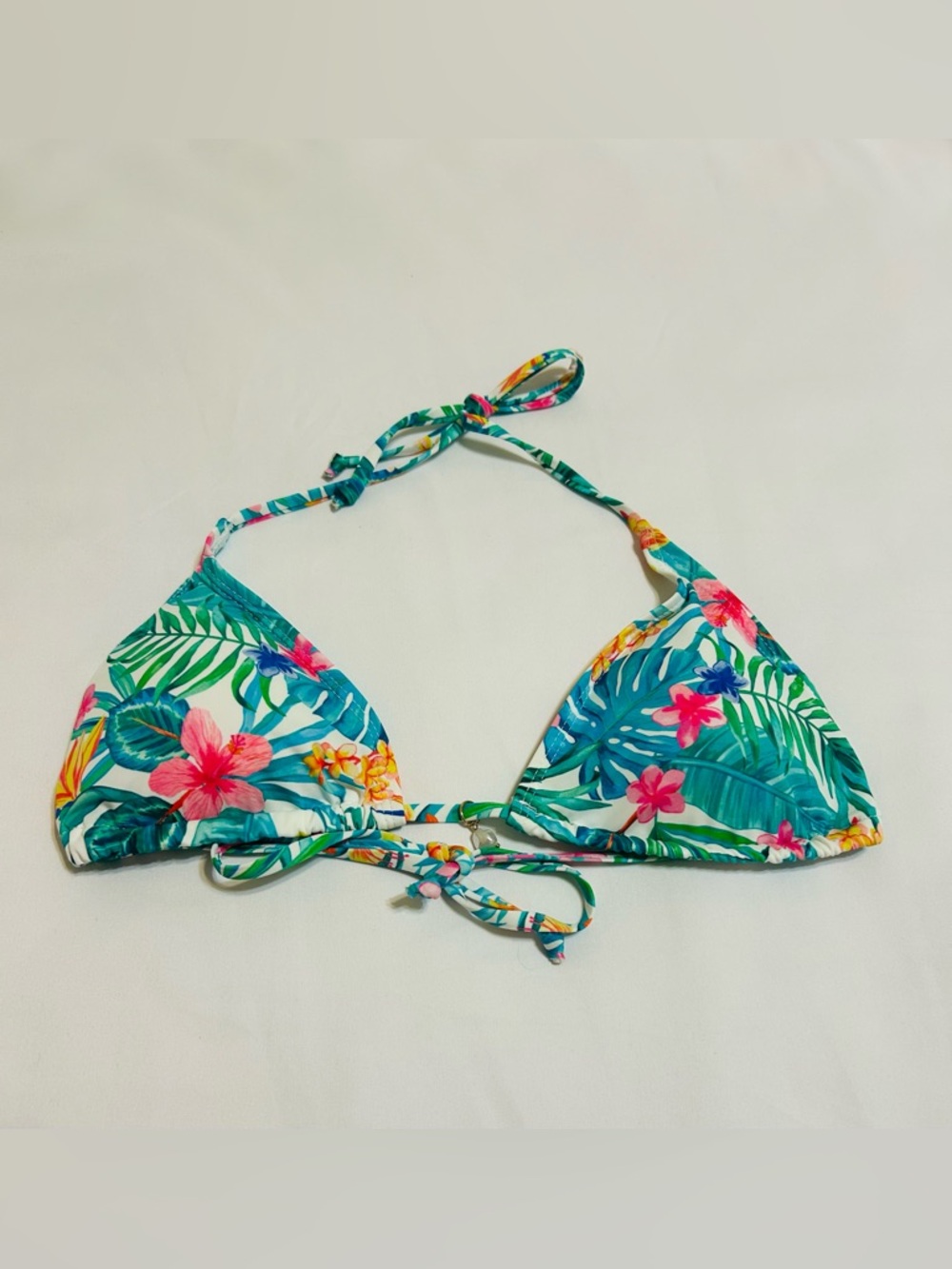 YMI Tropical Floral Triangle String Bikini Top - Teal & Pink.  New Without Tags